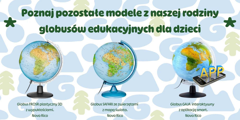 Nova Rico Safari gaublys vaikams, 30 cm, apšviestas 2in1 + pasaulio žemėlapis NEMOKAMAI