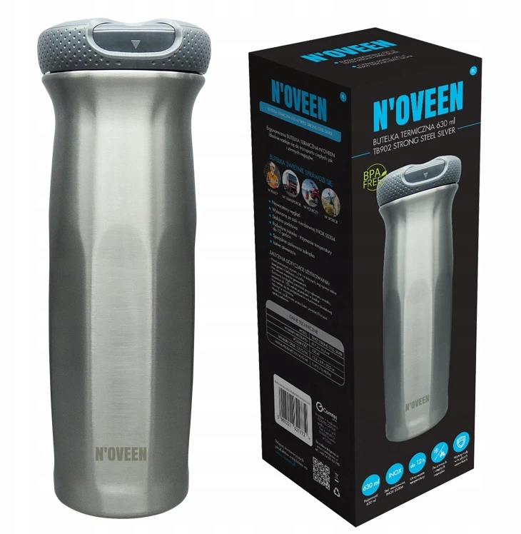 N'oveen Termo butelis 630 ml, nerūdijančio plieno, sidabrinis