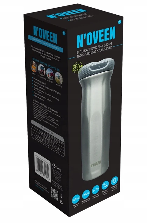 N'oveen Termo butelis 630 ml, nerūdijančio plieno, sidabrinis