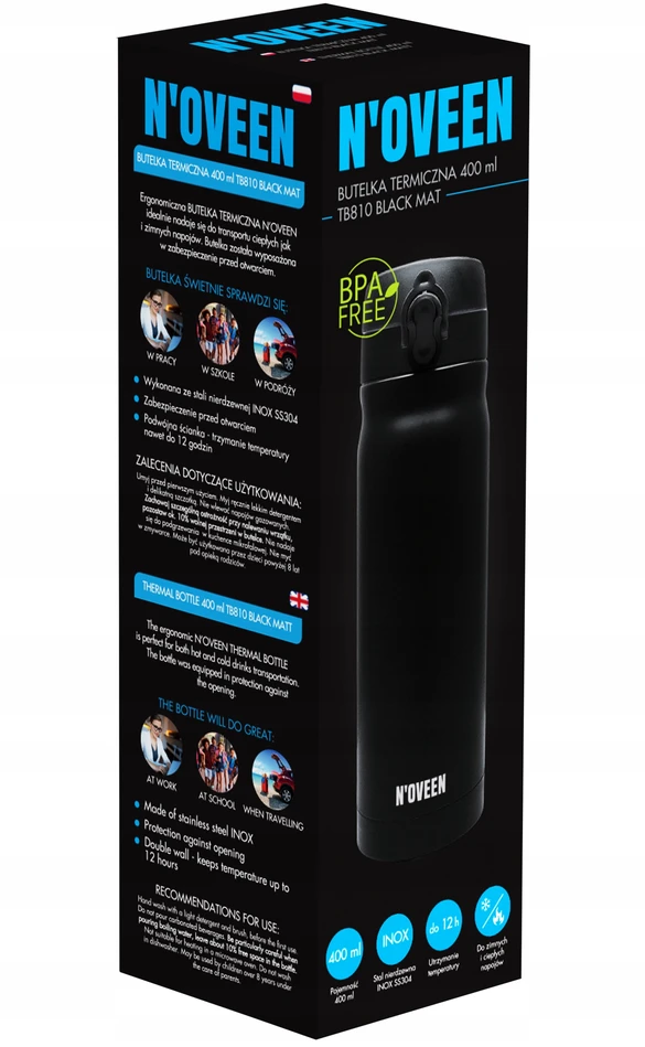 Terminis buteliukas NOVEEN TB810 juodas matinis 400 ml