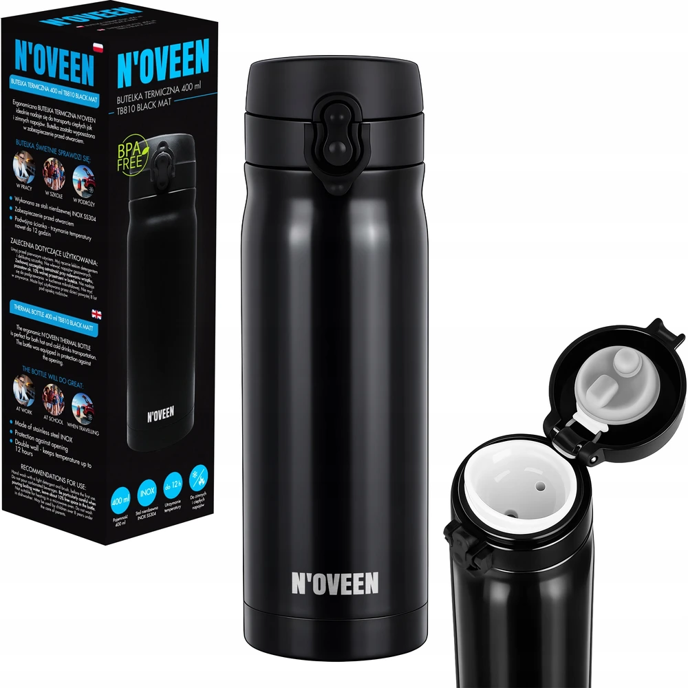 Terminis buteliukas NOVEEN TB810 juodas matinis 400 ml