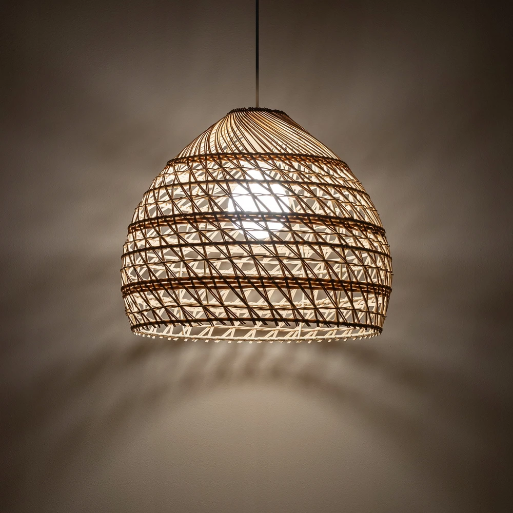 Nowodvorski Pakabinamas šviestuvas Boho M, E27, 43cm rotango gaubtas, medžio spalvos