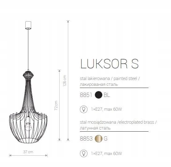 Nowodvorski pakabinamas šviestuvas Luksor S 8851, juodas