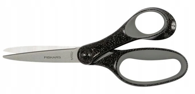 Nożyczki Szkolne Fiskars 12+ Juodas Brokat 18 cm | Miękki Laikiklis SoftGrip