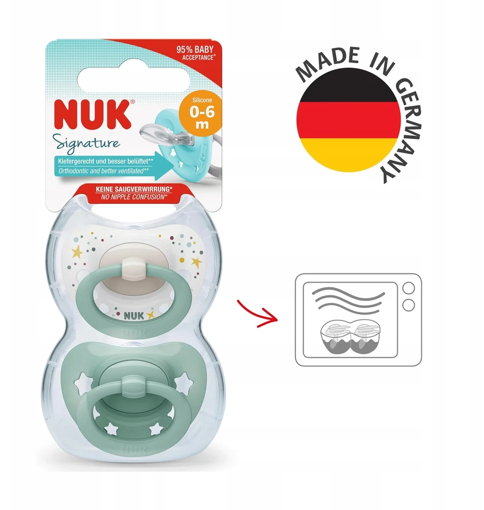 Nuk 446880 SILICONE PACIFIER AIR 0-6 2PCS BEAR/FROG 584451, 10175340