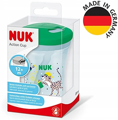 NUK Action Cup 230 ml Sippy puodelis su šiaudeliais 12m+ Be BPA