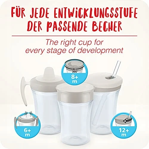 NUK Action Cup 230 ml Sippy puodelis su šiaudeliais 12m+ Be BPA