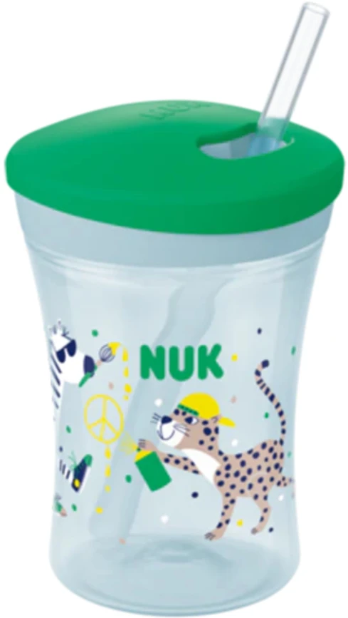 NUK Action Cup 230 ml Sippy puodelis su šiaudeliais 12m+ Be BPA