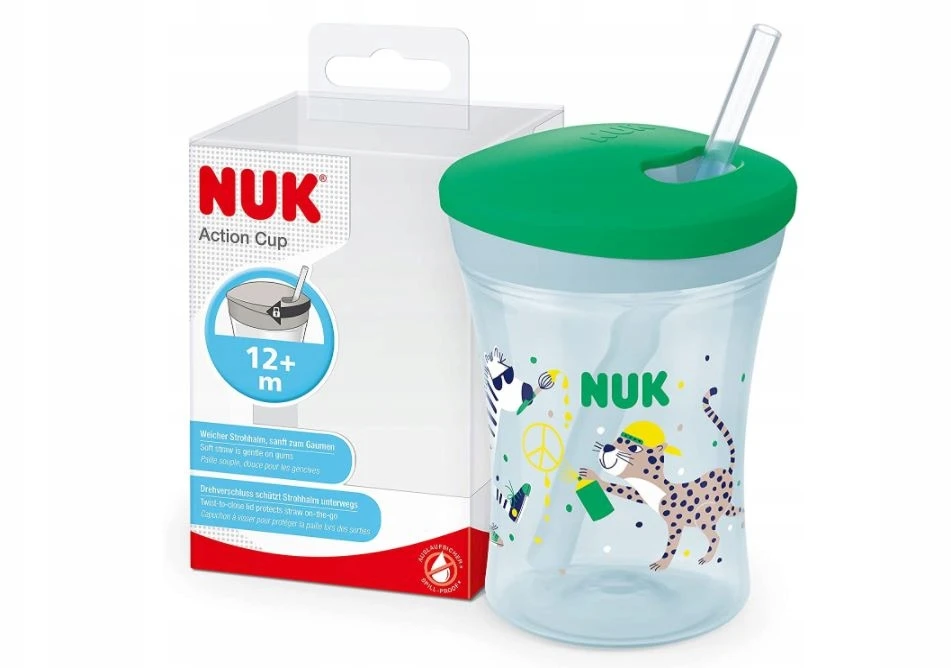 NUK Action Cup 230 ml Sippy puodelis su šiaudeliais 12m+ Be BPA