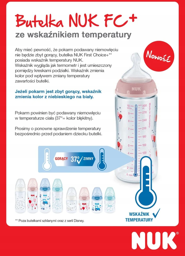 NUK 741926 FC+ PP buteliukas 300 ml su temperatūros indikatoriumi, silikoninis žindukas 0-6 mėn.