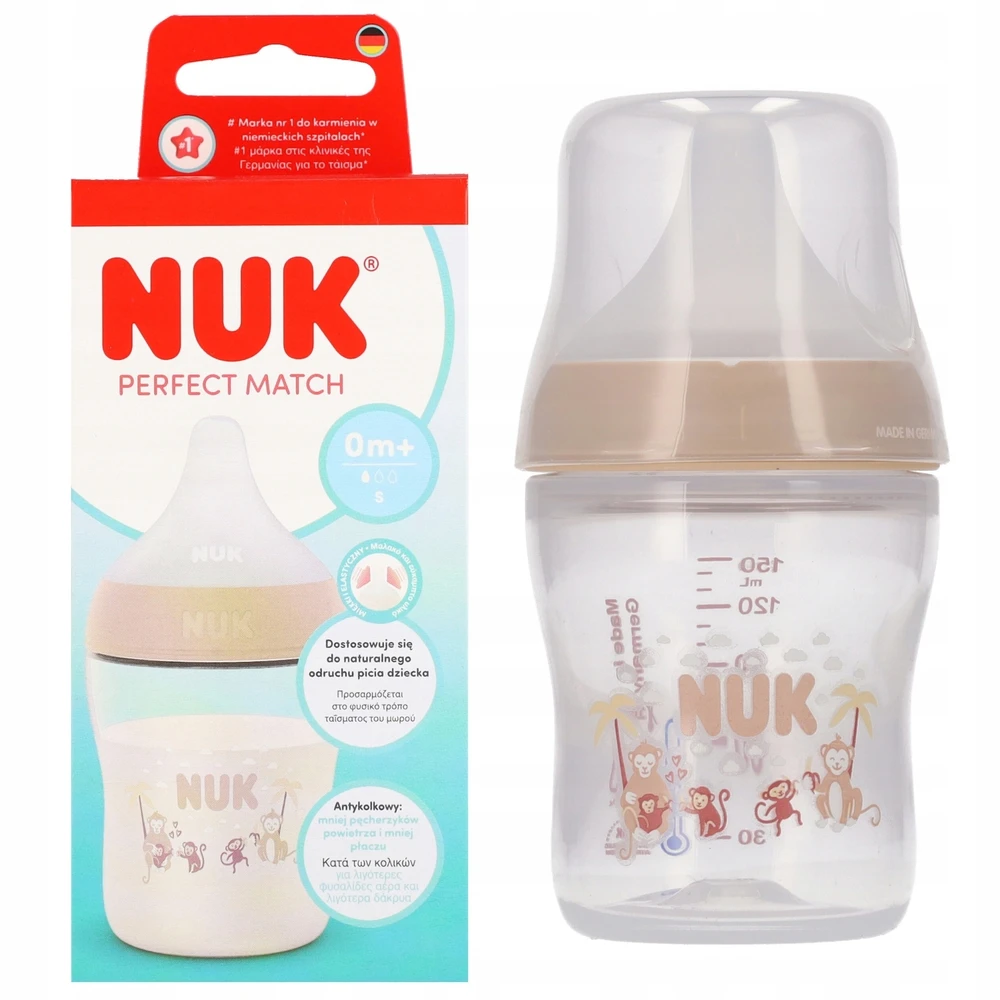 NUK Bottle PP 150ml Perfect Match silikoninis žindukas S Monkey 10215411