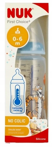Nuk BUTELIS su TEMPERATŪROS INDIKATORIAUS 300ml Pirmas pasirinkimas + Žiedas 0-6m