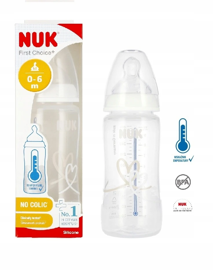 Nuk Butelis su temperatūros indikatoriumi 0-6m First Choice 300 ml