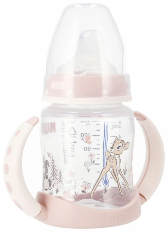 NUK 743313 FC buteliukas 150 ml su rankenomis ir temperatūros indikatoriumi DISNEY BAMBI silikoninis snapelis