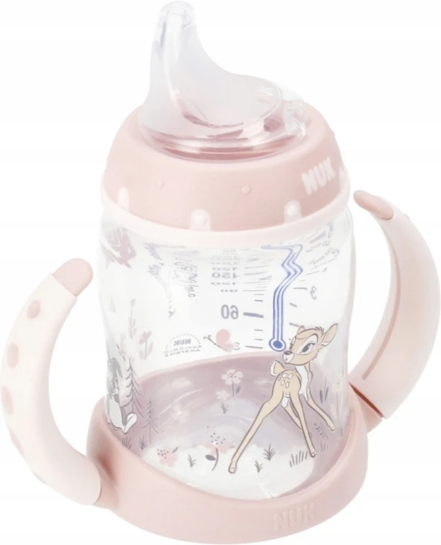 NUK 743313 FC buteliukas 150 ml su rankenomis ir temperatūros indikatoriumi DISNEY BAMBI silikoninis snapelis