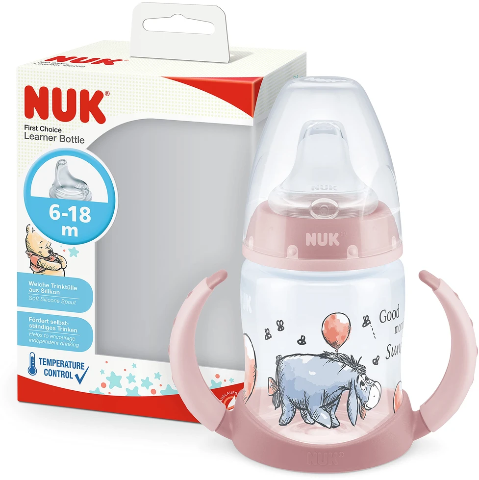 NUK Disney Mickey mokomasis buteliukas su temperatūros kontrole, 150 ml, raudonas