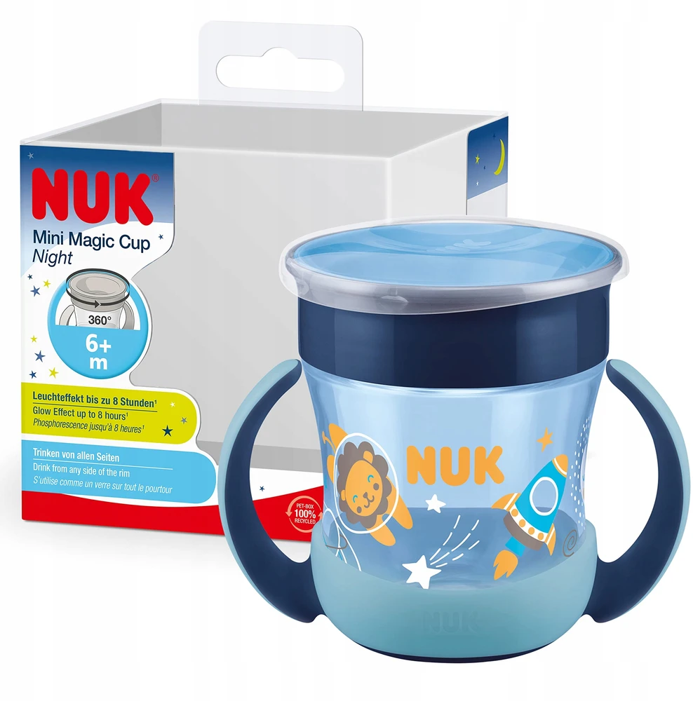 Kūdikių puodelis Mini Magic NUK Cup Night 160 ml mėlynas
