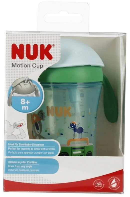 NUK MOTION CUP Inovatyvus buteliukas su svorio laikikliu ir šiaudeliu TURKIO SPALVA