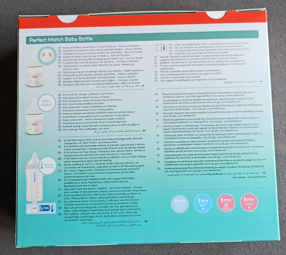 NUK PERFECT MATCH BUTELIŲ RINKINYS 260ml 3m+ TEAT M, TEMP. RODIKLIS. - 3 vnt