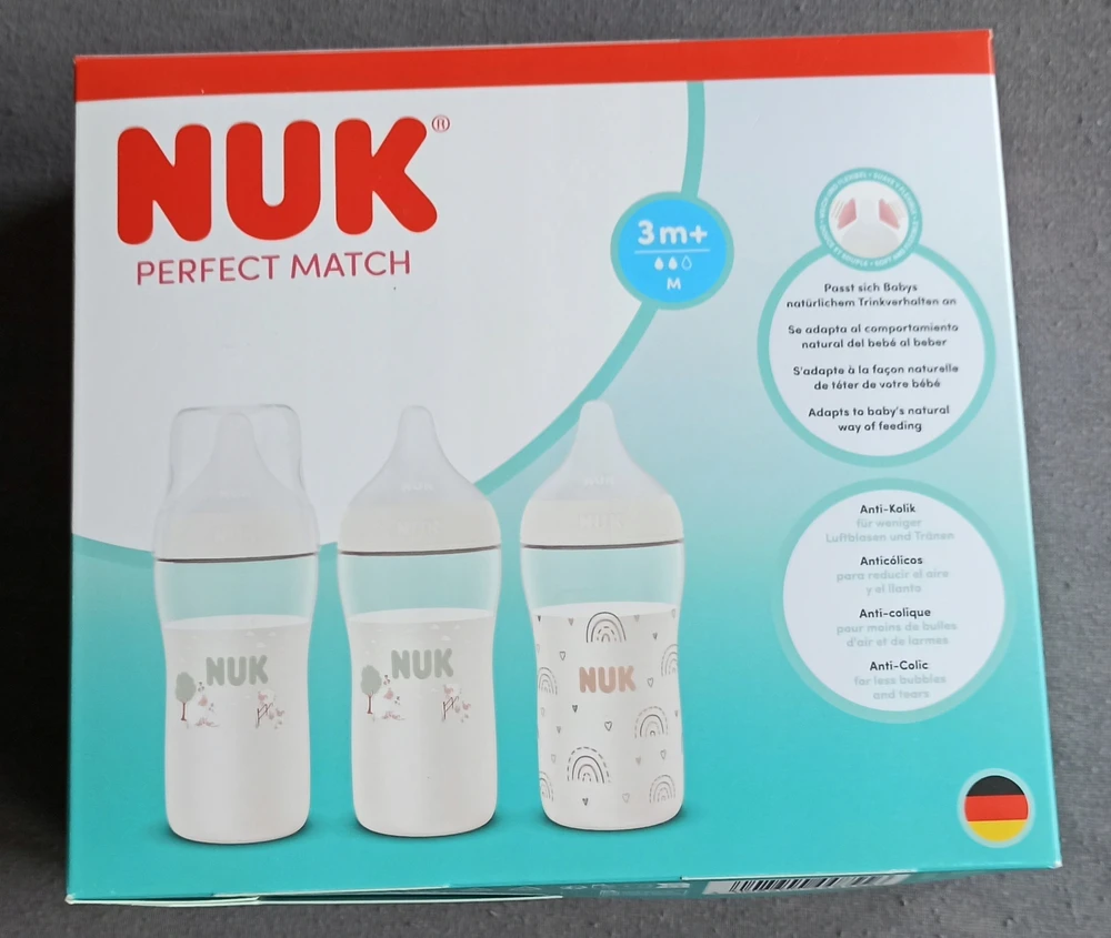 NUK PERFECT MATCH BUTELIŲ RINKINYS 260ml 3m+ TEAT M, TEMP. RODIKLIS. - 3 vnt