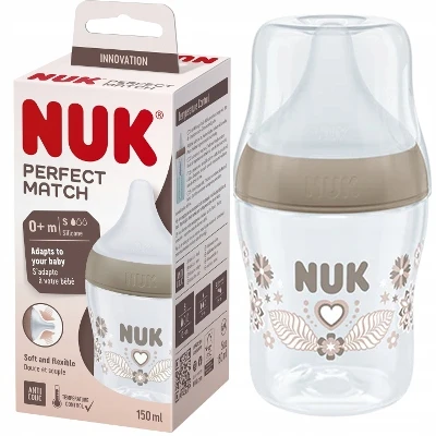 NUK Perfect Match buteliukas 150ml. silikoninis čiulptukas S 0m+