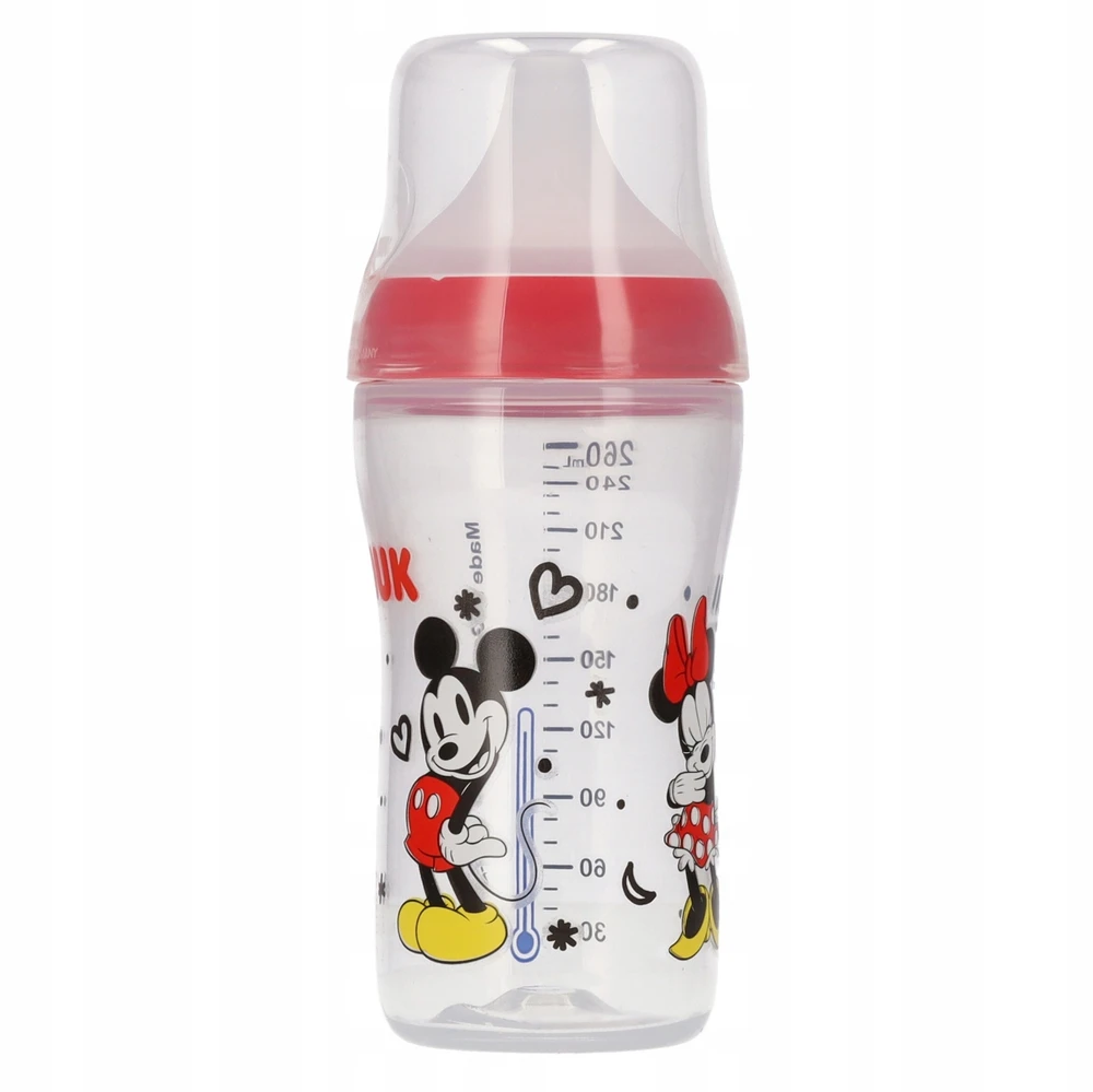 NUK Perfect Match kūdikio buteliukas su temperatūros kontrole Disney Minnie 260 ml raudonas