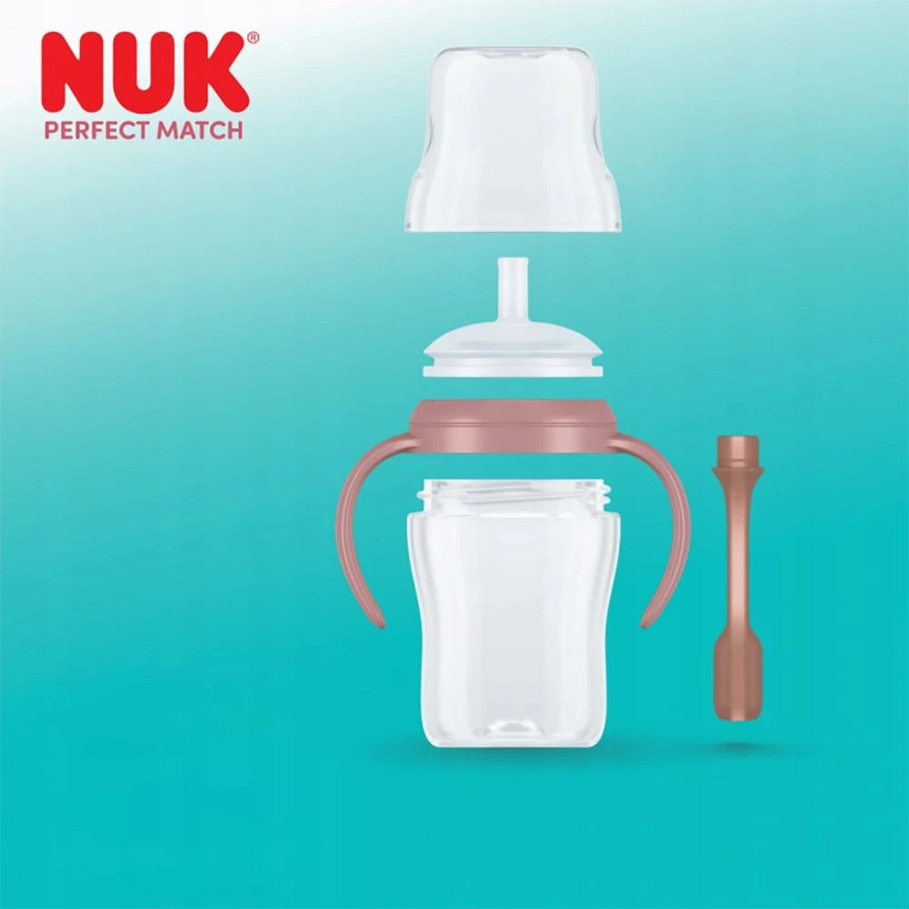 NUK Perfect Match mokomasis kūdikio buteliukas su silikoniniu šiaudeliu BEAR 150 ml