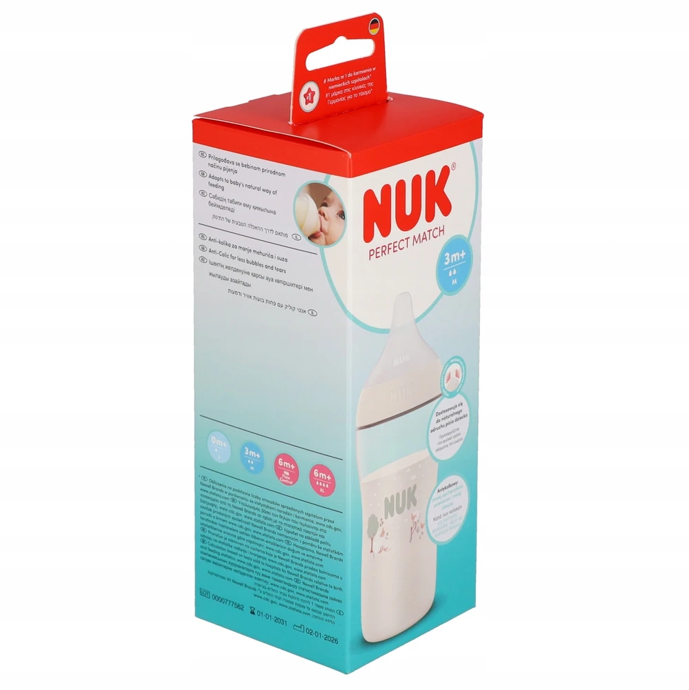 NUK Perfect Match buteliukas kūdikiui su temperatūros kontrole, avies formos, 260 ml