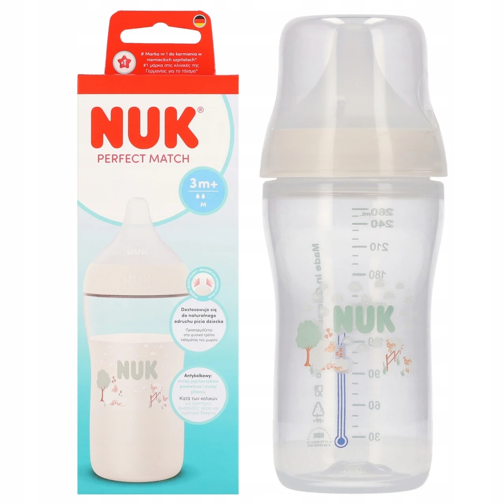 NUK Perfect Match buteliukas kūdikiui su temperatūros kontrole, avies formos, 260 ml