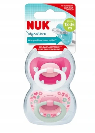 Nuk Signature silikoniniai čiulptukai 18-36m, 2 vnt. + dėklas
