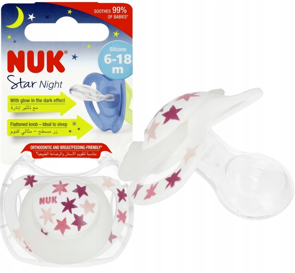 Nuk silikoninis raminamasis čiulptukas 6-18 mėn. Star Night rožinis