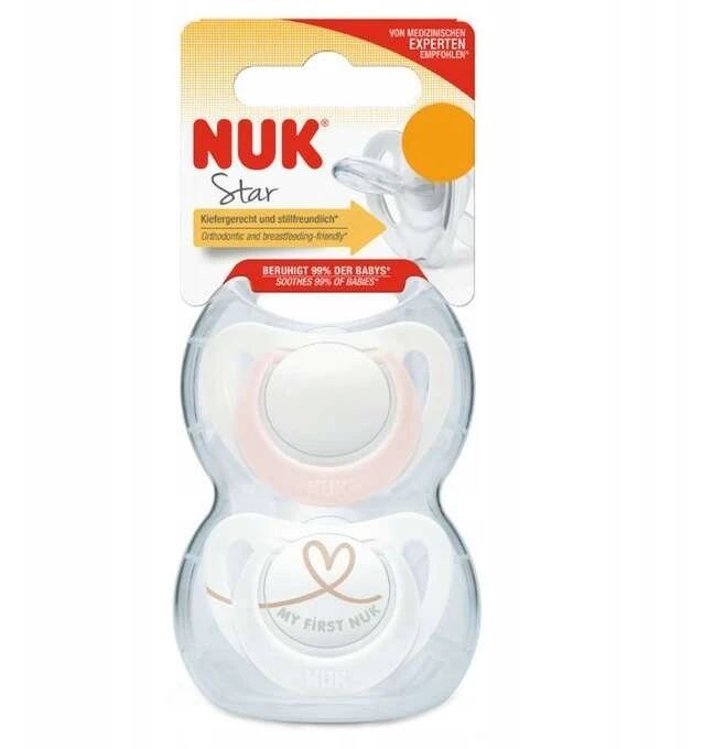 Nuk Star silikoniniai čiulptukai 0-2 mėn., 2 vnt., rožiniai/balti