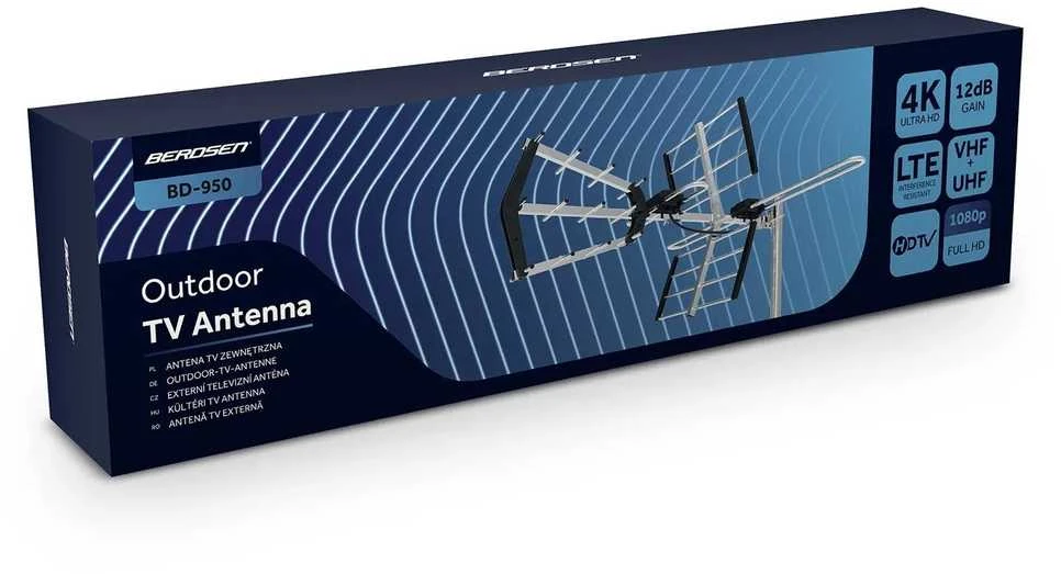 Nukido Berdsen BD-950 kryptinė lauko televizijos antena, skirta „Ultra HD 4K“ raiškai