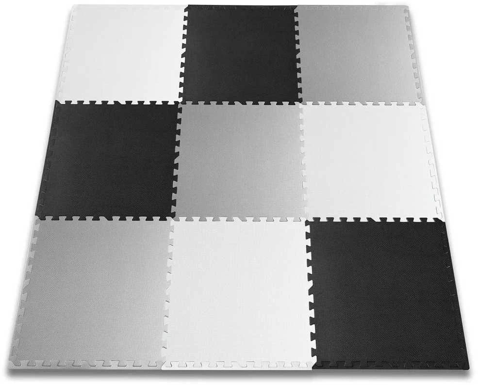 Didelis putplasčio dėlionės kilimėlis šachmatų lentos formos Ricokids 180x180cm 9 vnt.