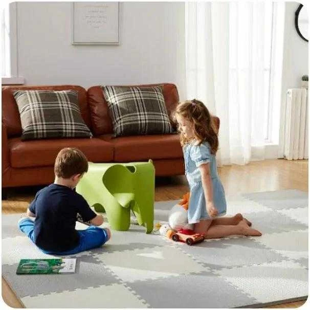 Didelis putplasčio dėlionės kilimėlis, baltai pilkas, Ricokids, 180x180cm, 9 vnt.