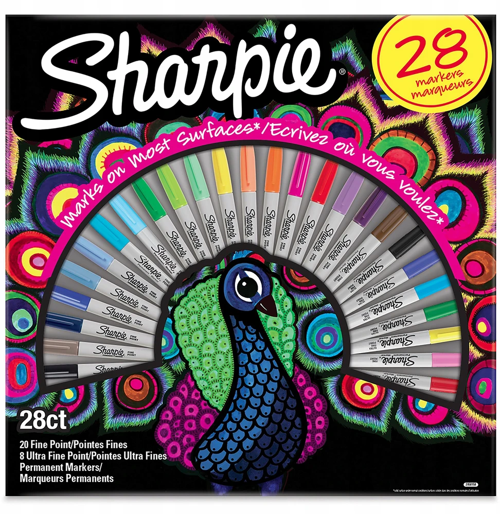 Nuolatinis, atsparus, universalus žymeklių rinkinys iš 28 Sharpie spalvų NEMOKAMAI