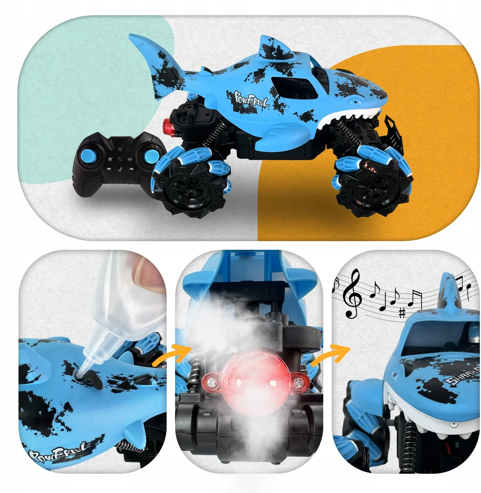 Nuotoliniu būdu valdomas automobilis RC Shark Blaster, šaudantis vandeniu PLAYIO