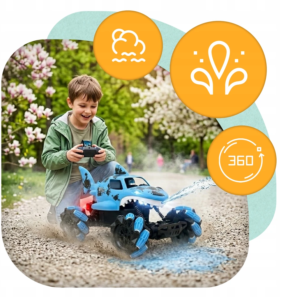 Nuotoliniu būdu valdomas automobilis RC Shark Blaster, šaudantis vandeniu PLAYIO
