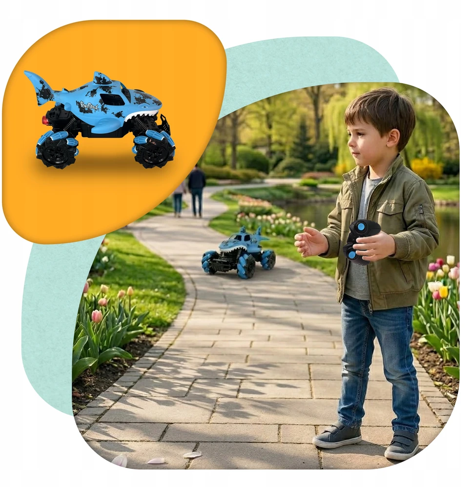 Nuotoliniu būdu valdomas automobilis RC Shark Blaster, šaudantis vandeniu PLAYIO