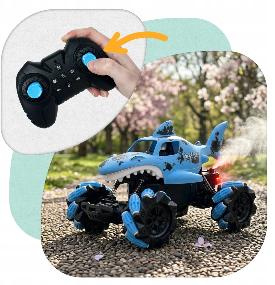 Nuotoliniu būdu valdomas automobilis RC Shark Blaster, šaudantis vandeniu PLAYIO