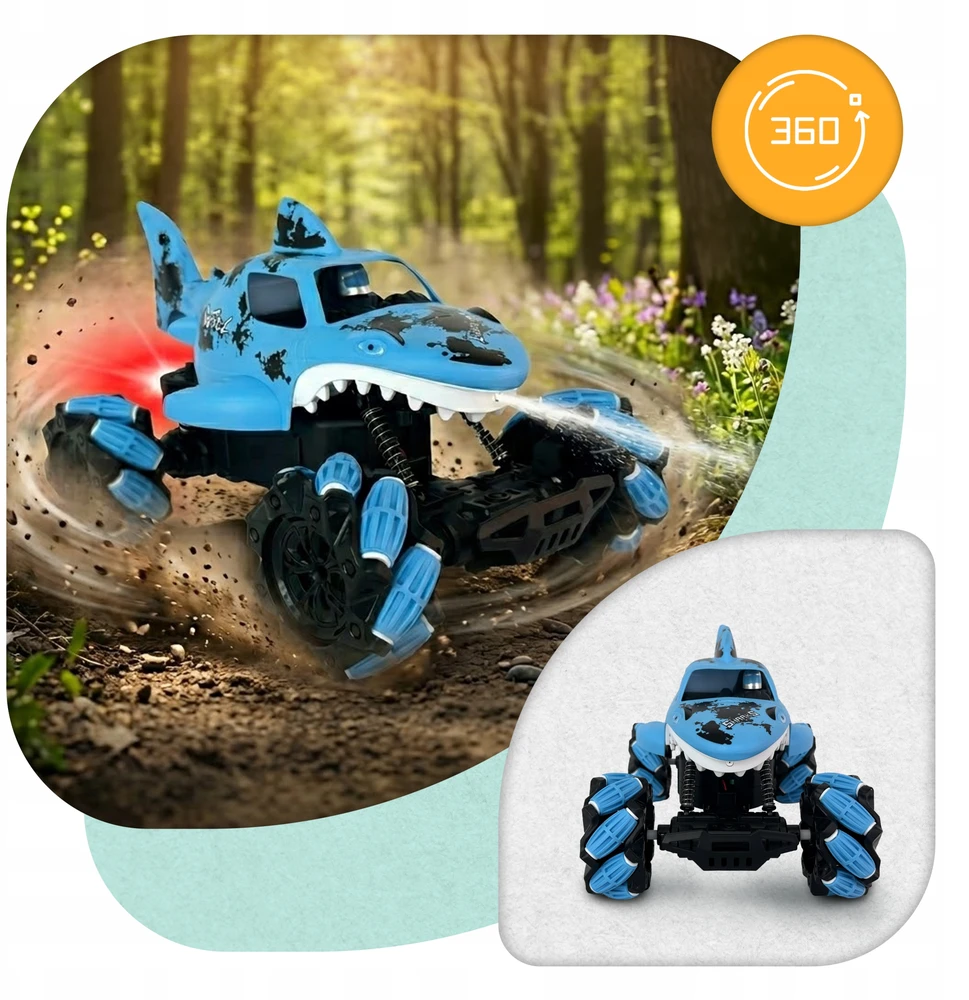 Nuotoliniu būdu valdomas automobilis RC Shark Blaster, šaudantis vandeniu PLAYIO