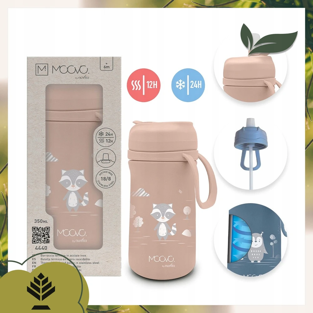 Nuvita English Rose terminio vandens butelis su snapeliu vaikams, plieno, 350ml