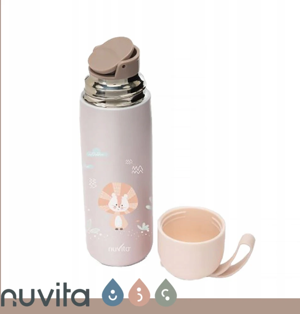 Nuvita Termosas vaikams, Plieninis rožinis termopuodelis su rankena, 400ml