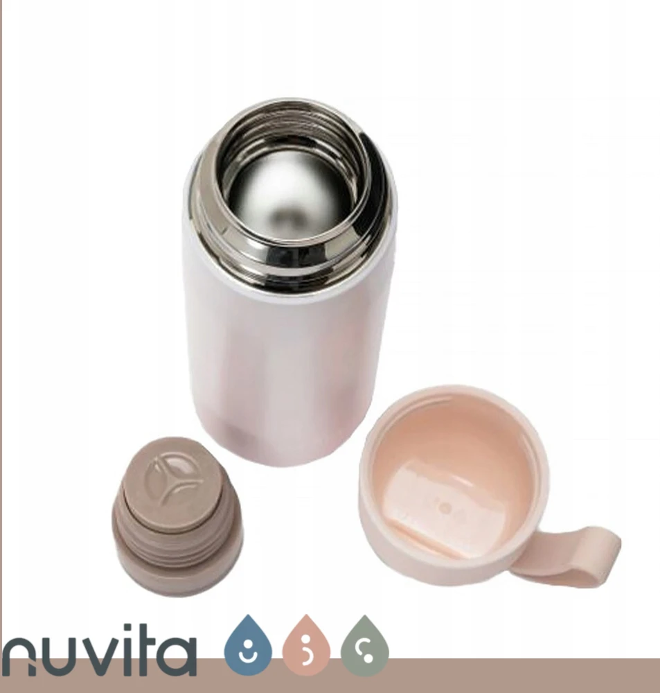 Nuvita Termosas vaikams, Plieninis rožinis termopuodelis su rankena, 400ml