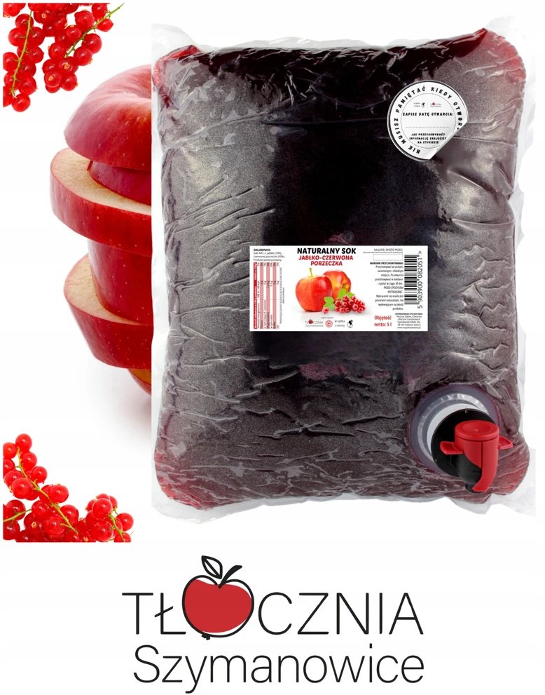 OBUOLIŲ RAUDONŲJŲ serbentų sultys šalto spaudimo Tłocznia Szymanowice 5l