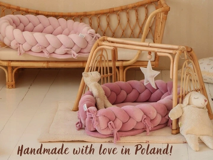 Ochraniacz do łóżeczka welur Supelkowelove 200 x 20 cm warkocz Błękit