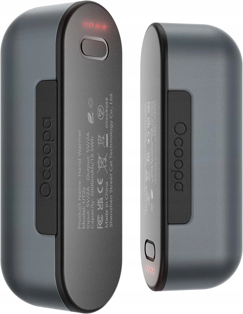 Ocoopa UT2s 2x5000 mAh rankų šildytuvas su powerbank funkcija, USB-C, pilka