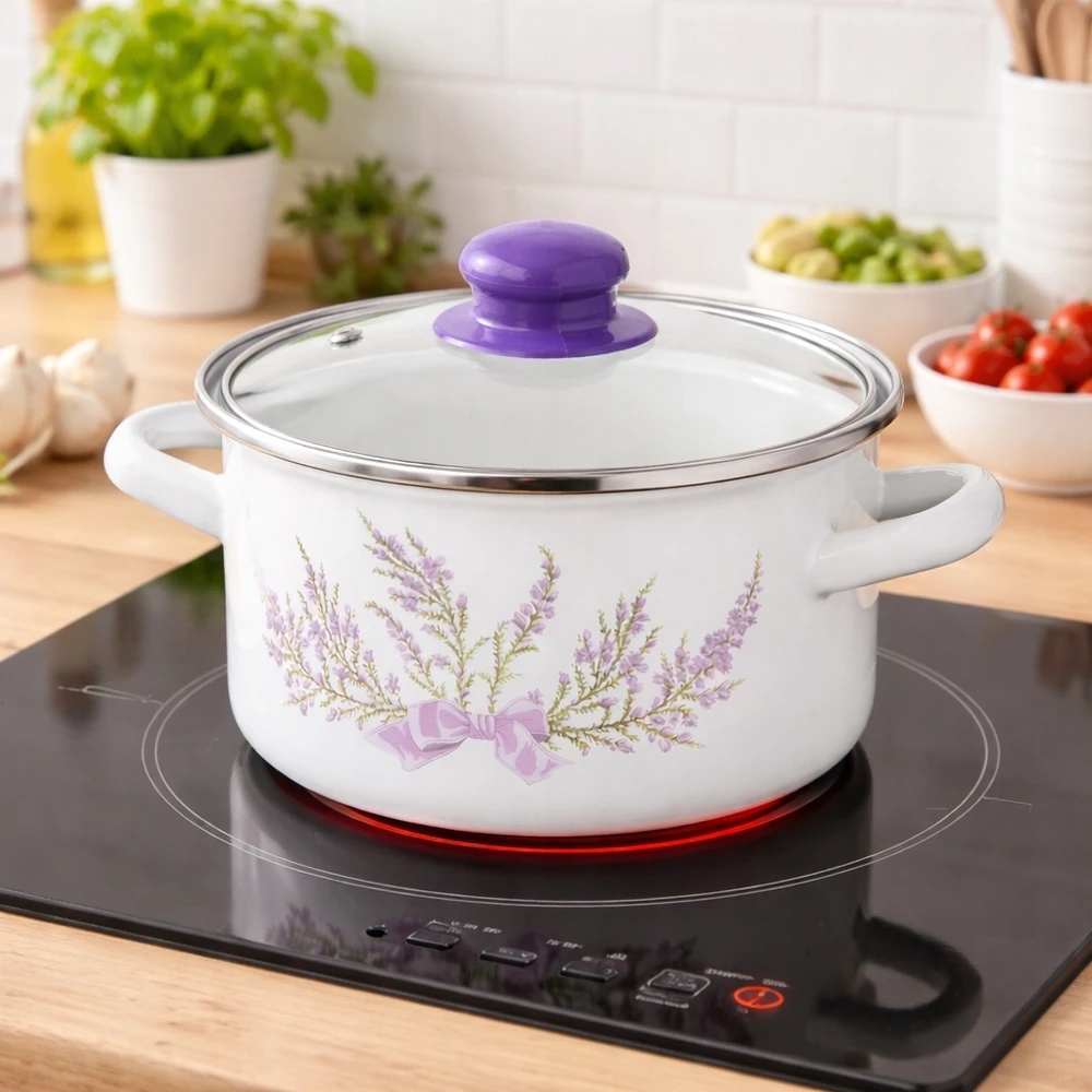 Odelo Emaliuotas puodas LAVENDER 2,6 L 18 cm indukcinis + stiklinis dangtelis