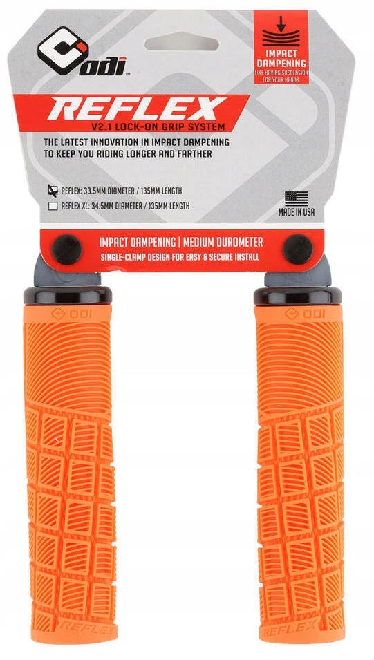 ODI GRIFFE REFLEX V2.1 Lock-ON rankenos prisukamos rankenos 135 mm oranžinės spalvos