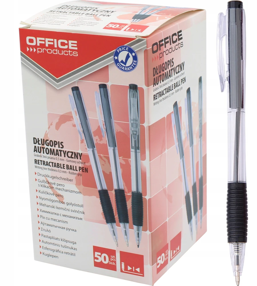 Office Products Automatinis juodas rašiklis, 0,5 mm, vandeniui atsparus